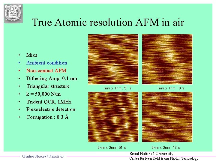 True Atomic resolution AFM in air • • • Mica Ambient condition Non-contact AFM