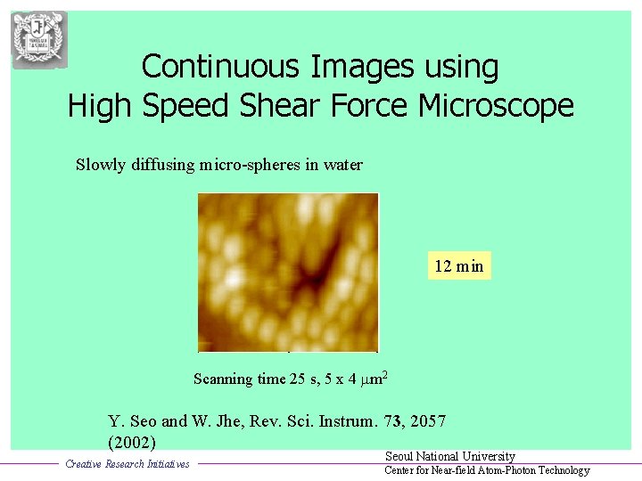 Continuous Images using High Speed Shear Force Microscope Slowly diffusing micro-spheres in water 9630