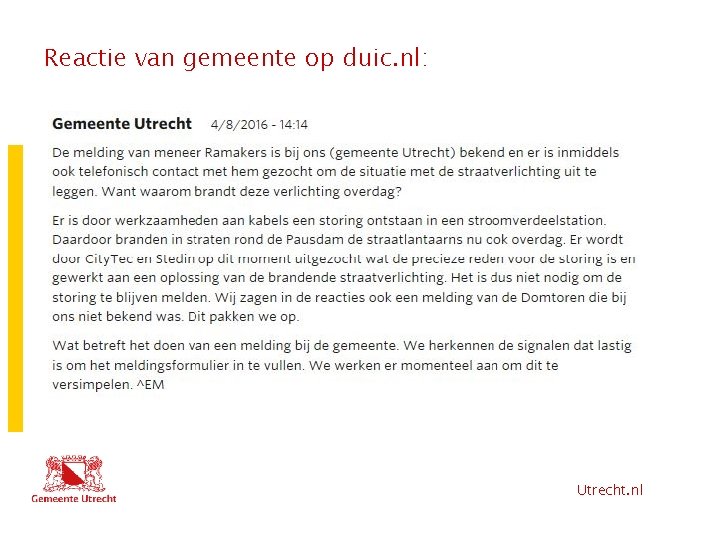 Reactie van gemeente op duic. nl: Utrecht. nl 