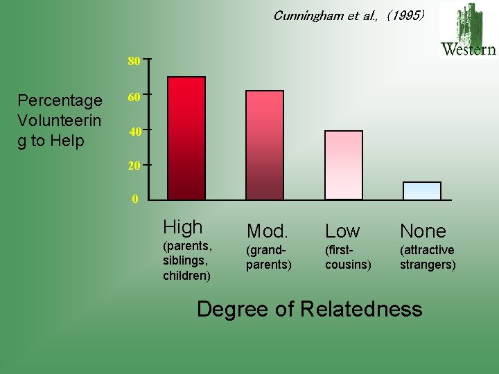 Cunningham et al. , (1995) 80 Percentage Volunteerin g to Help 60 40 20