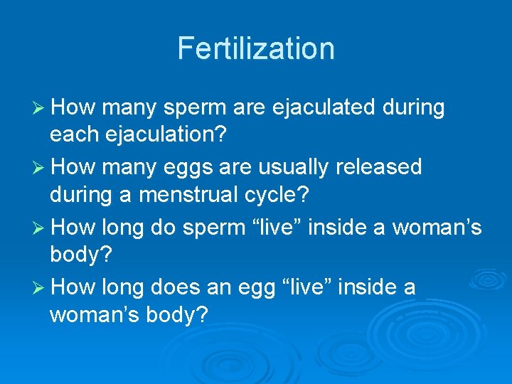 Fertilization Ø How many sperm are ejaculated during each ejaculation? Ø How many eggs