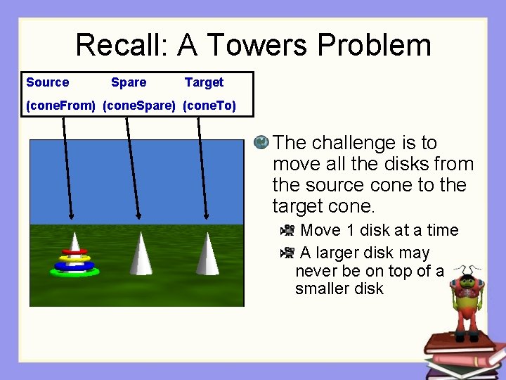 Recall: A Towers Problem Source Spare Target (cone. From) (cone. Spare) (cone. To) The