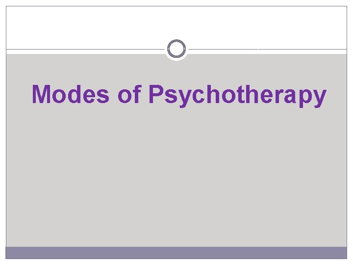 Modes of Psychotherapy 