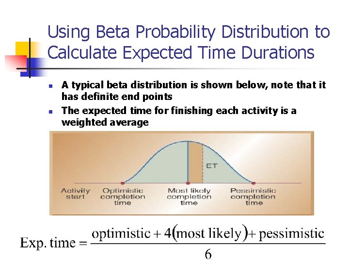 Using Beta Probability Distribution to Calculate Expected Time Durations n n A typical beta