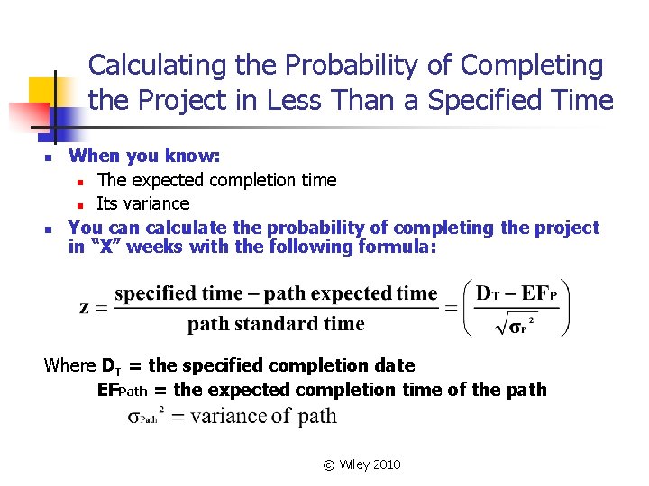 Calculating the Probability of Completing the Project in Less Than a Specified Time n