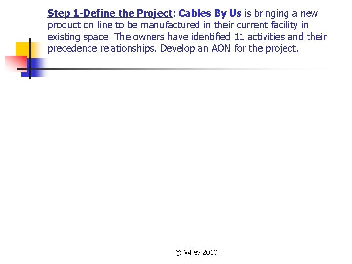 Step 1 -Define the Project: Cables By Us is bringing a new product on