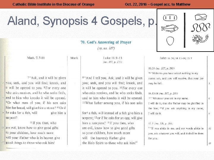 Catholic Bible Institute in the Diocese of Orange Oct. 22, 2016 – Gospel acc.