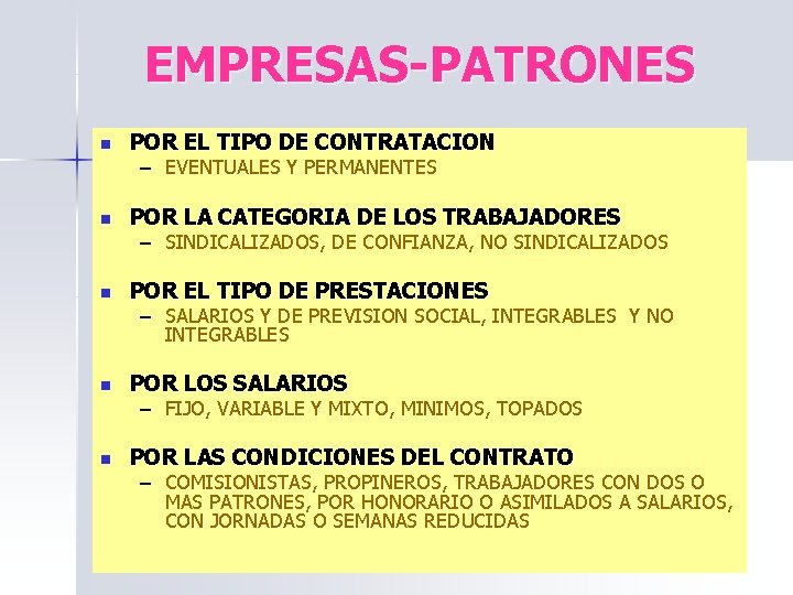 EMPRESAS-PATRONES n POR EL TIPO DE CONTRATACION n POR LA CATEGORIA DE LOS TRABAJADORES