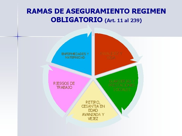 RAMAS DE ASEGURAMIENTO REGIMEN OBLIGATORIO (Art. 11 al 239) ENFERMEDADES Y MATERNIDAD INVALIDEZ Y