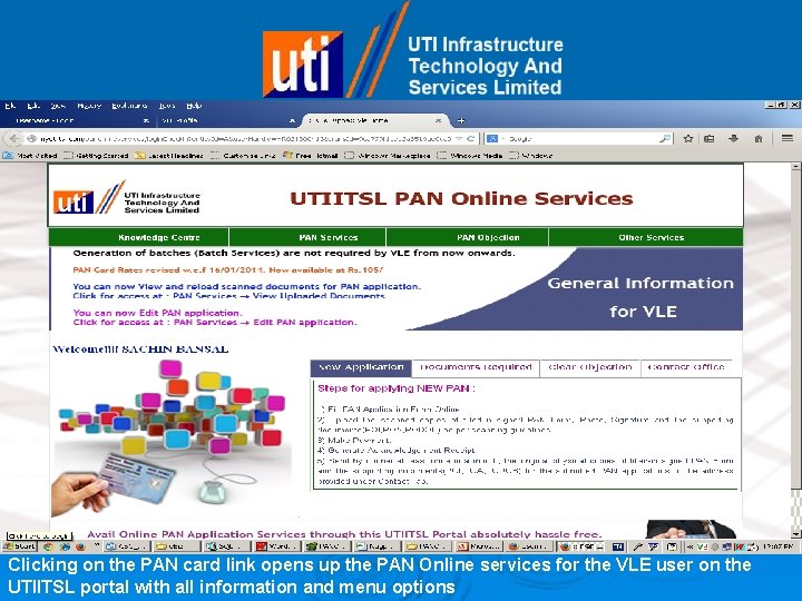 Clicking on the PAN card link opens up the PAN Online services for the
