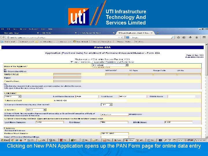 Clicking on New PAN Application opens up the PAN Form page for online data