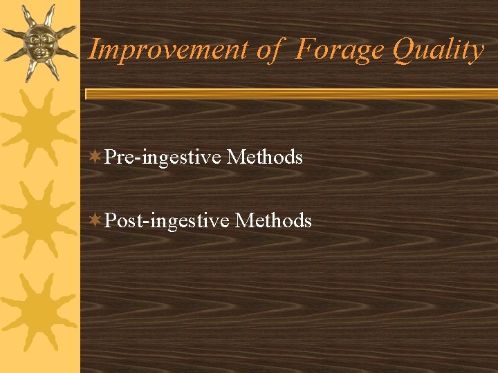 Improvement of Forage Quality ¬Pre-ingestive Methods ¬Post-ingestive Methods 