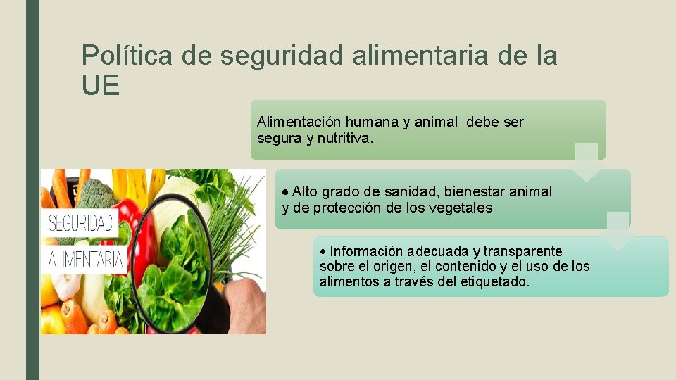 Política de seguridad alimentaria de la UE Alimentación humana y animal debe ser segura