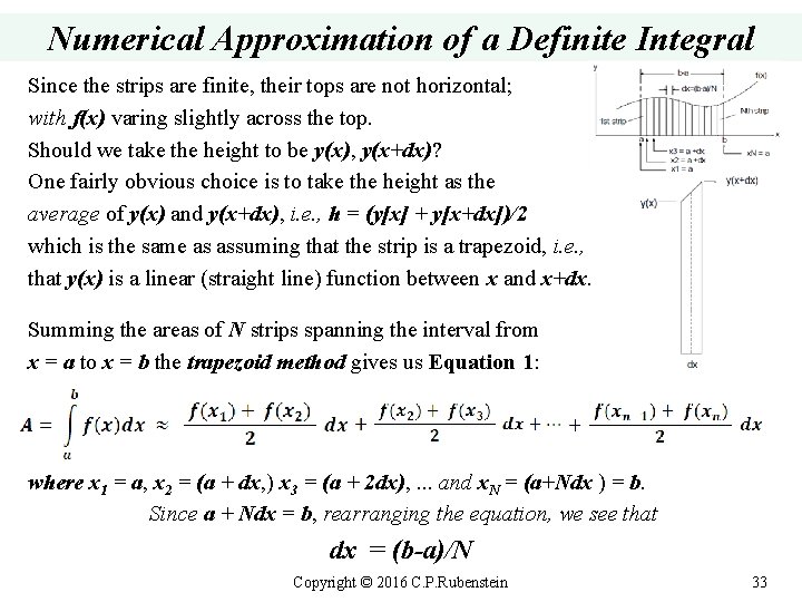 Numerical Approximation of a Definite Integral Since the strips are finite, their tops are