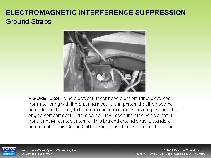 ELECTROMAGNETIC INTERFERENCE SUPPRESSION Ground Straps FIGURE 13 -24 To help prevent under-hood electromagnetic devices