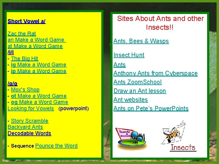  Sites About Ants and other Short Vowel a/ Insects!! Zac the Rat an