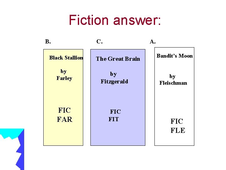Fiction answer: B. C. Black Stallion A. The Great Brain by Farley by Fitzgerald