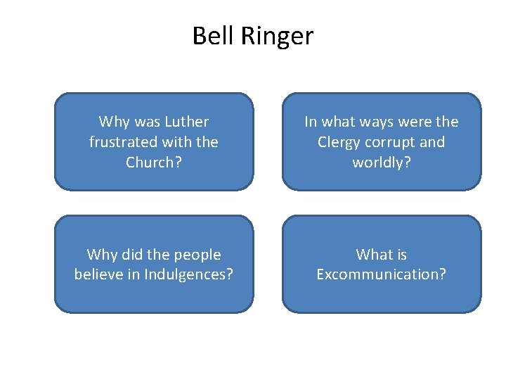 Bell Ringer They had become worldly Whywere was Luther and they selling Indulgences, instead