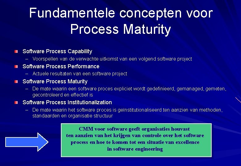 Fundamentele concepten voor Process Maturity Software Process Capability – Voorspellen van de verwachte uitkomst