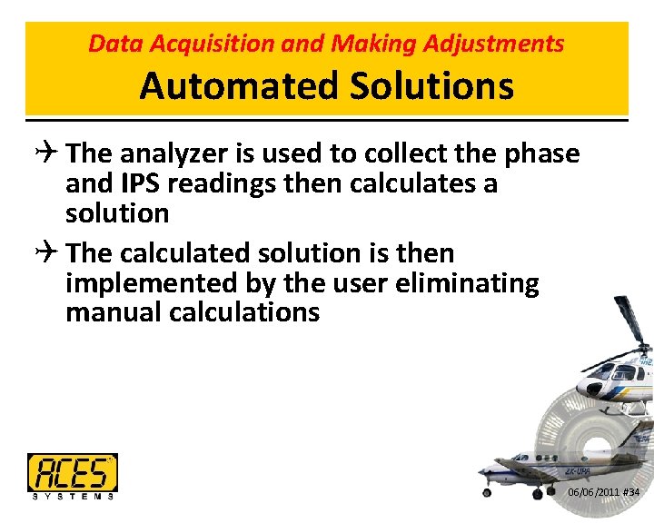 Data Acquisition and Making Adjustments Automated Solutions Q The analyzer is used to collect