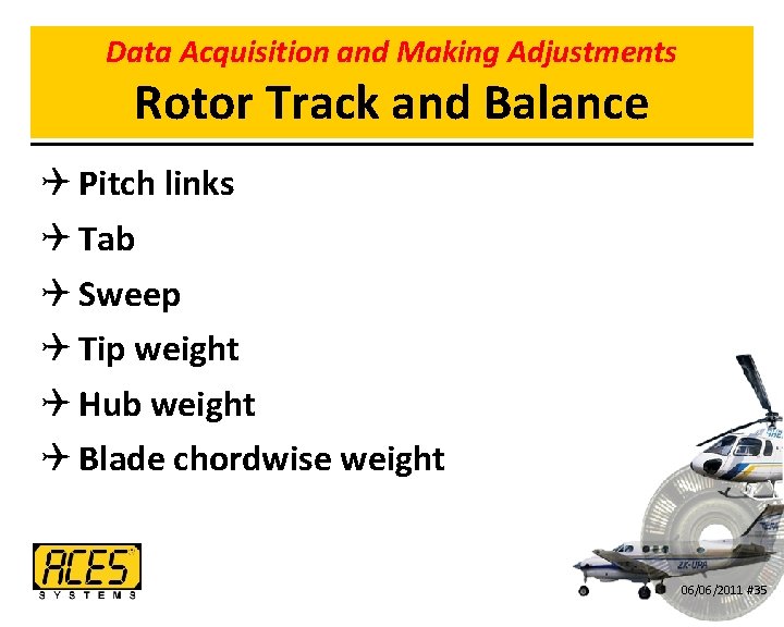 Data Acquisition and Making Adjustments Rotor Track and Balance Q Pitch links Q Tab