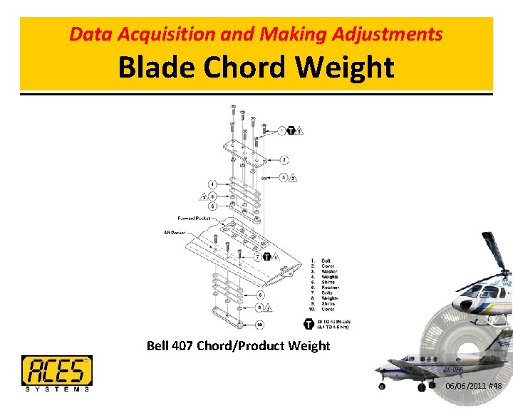 Data Acquisition and Making Adjustments Blade Chord Weight Bell 407 Chord/Product Weight 06/06/2011 #48