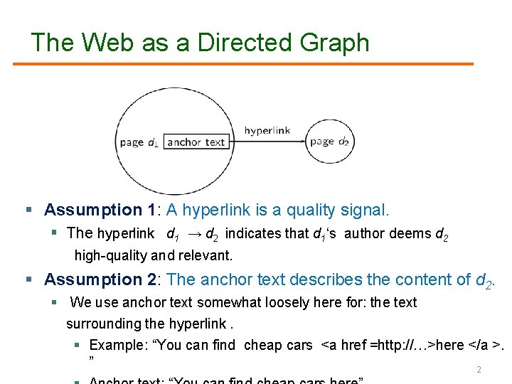 The Web as a Directed Graph Assumption 1: A hyperlink is a quality signal.