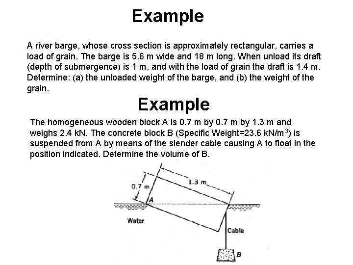 Example A river barge, whose cross section is approximately rectangular, carries a load of Example A river barge, whose cross section is approximately rectangular, carries a load of
