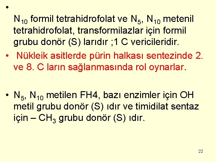  • N 10 formil tetrahidrofolat ve N 5, N 10 metenil tetrahidrofolat, transformilazlar