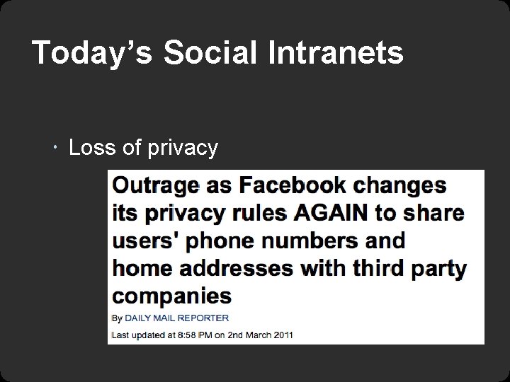 Today’s Social Intranets Loss of privacy 