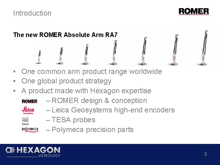 Introduction The new ROMER Absolute Arm RA 7 • One common arm product range Introduction The new ROMER Absolute Arm RA 7 • One common arm product range