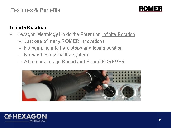 Features & Benefits Infinite Rotation • Hexagon Metrology Holds the Patent on Infinite Rotation Features & Benefits Infinite Rotation • Hexagon Metrology Holds the Patent on Infinite Rotation