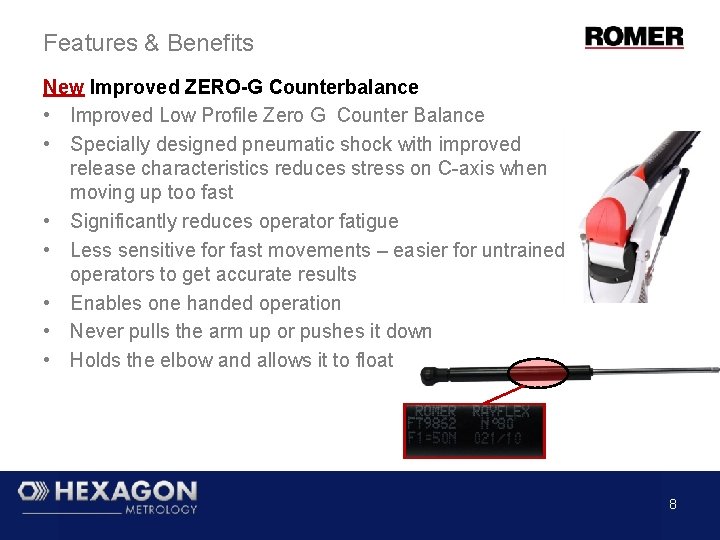 Features & Benefits New Improved ZERO-G Counterbalance • Improved Low Profile Zero G Counter Features & Benefits New Improved ZERO-G Counterbalance • Improved Low Profile Zero G Counter