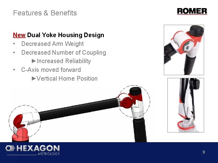 Features & Benefits New Dual Yoke Housing Design • Decreased Arm Weight • Decreased Features & Benefits New Dual Yoke Housing Design • Decreased Arm Weight • Decreased