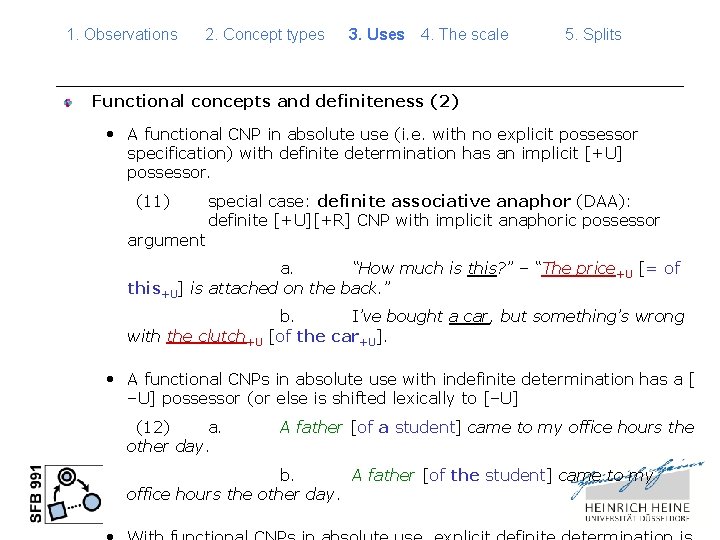 1. Observations 2. Concept types 3. Uses 4. The scale 5. Splits Functional concepts