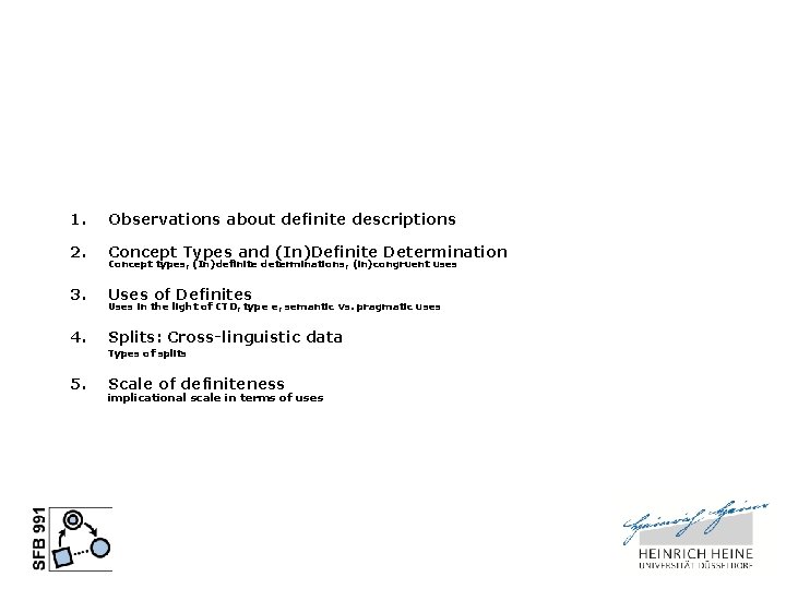 1. Observations about definite descriptions 2. Concept Types and (In)Definite Determination 3. Uses of