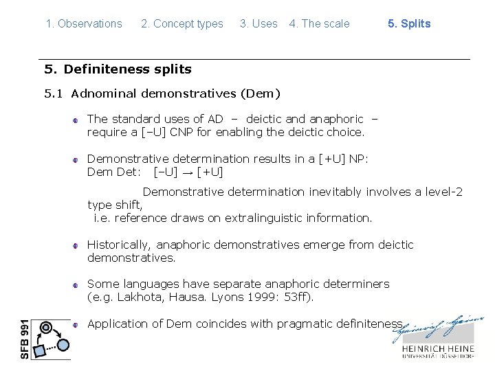 1. Observations 2. Concept types 3. Uses 4. The scale 5. Splits 5. Definiteness