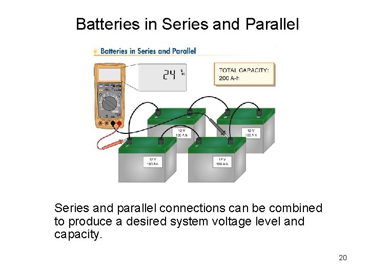 Batteries in Series and Parallel Series and parallel connections can be combined to produce