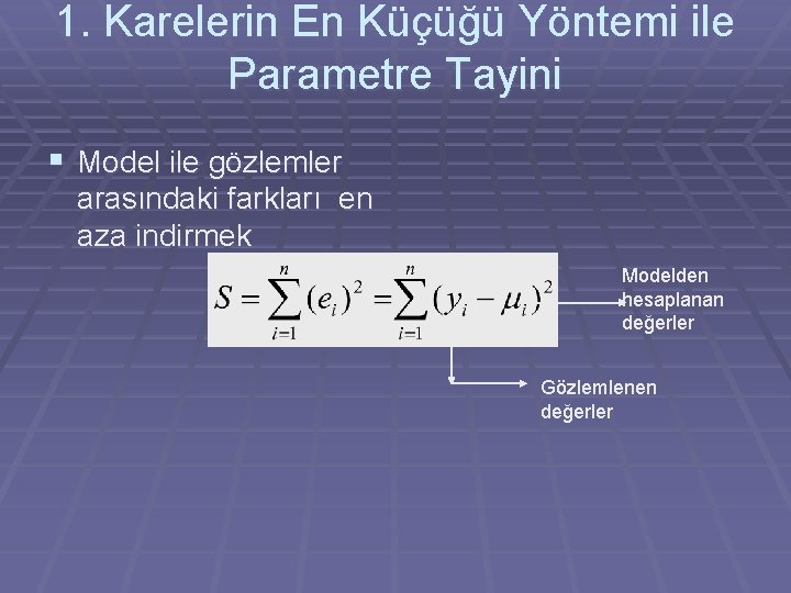 1. Karelerin En Küçüğü Yöntemi ile Parametre Tayini § Model ile gözlemler arasındaki farkları