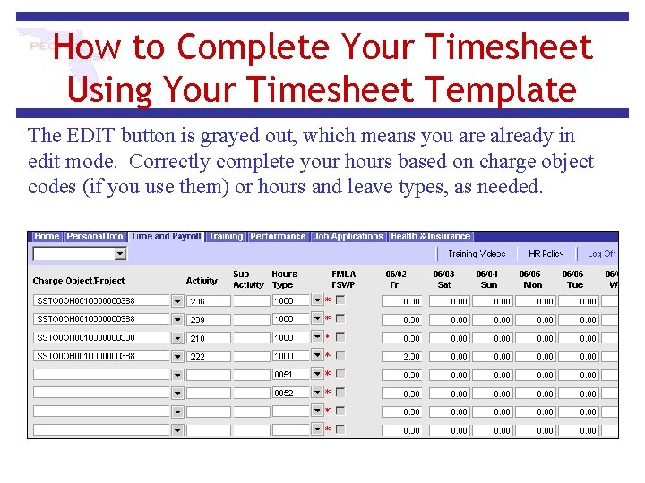 How to Complete Your Timesheet Using Your Timesheet Template The EDIT button is grayed