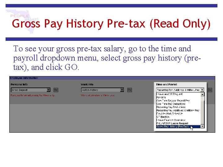 Gross Pay History Pre-tax (Read Only) To see your gross pre-tax salary, go to Gross Pay History Pre-tax (Read Only) To see your gross pre-tax salary, go to