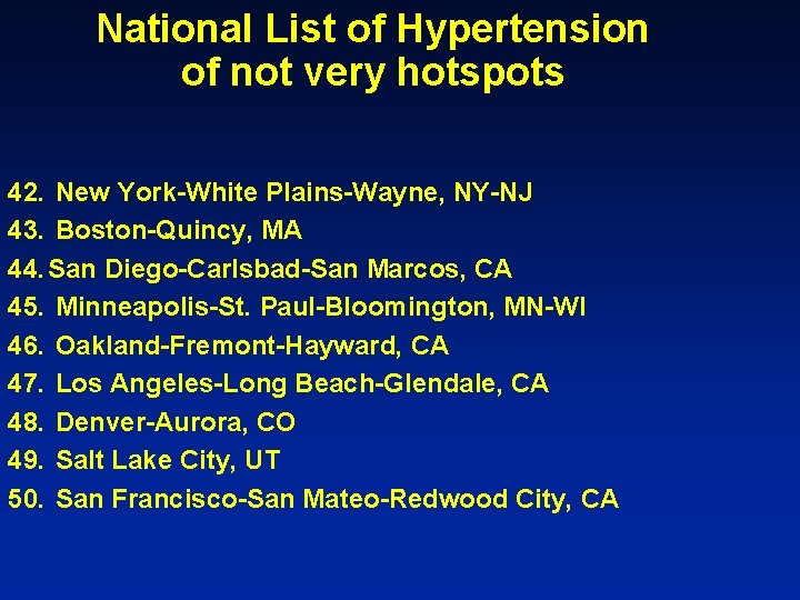 National List of Hypertension of not very hotspots 42. New York-White Plains-Wayne, NY-NJ 43.