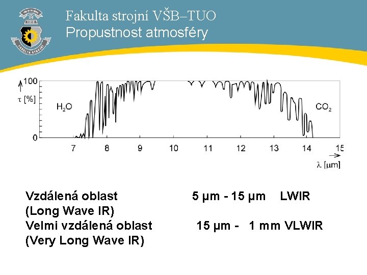 Fakulta strojní VŠB–TUO Propustnost atmosféry Vzdálená oblast 5 µm - 15 µm LWIR (Long