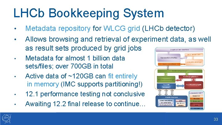 LHCb Bookkeeping System • • • Metadata repository for WLCG grid (LHCb detector) Allows