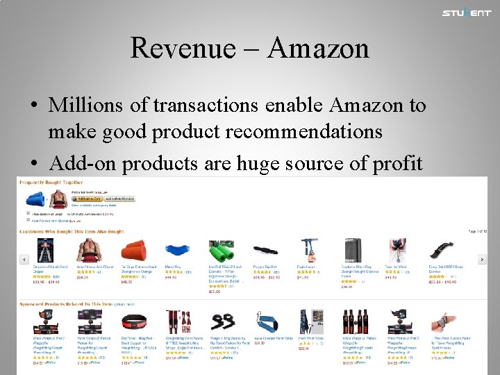 Revenue – Amazon • Millions of transactions enable Amazon to make good product recommendations