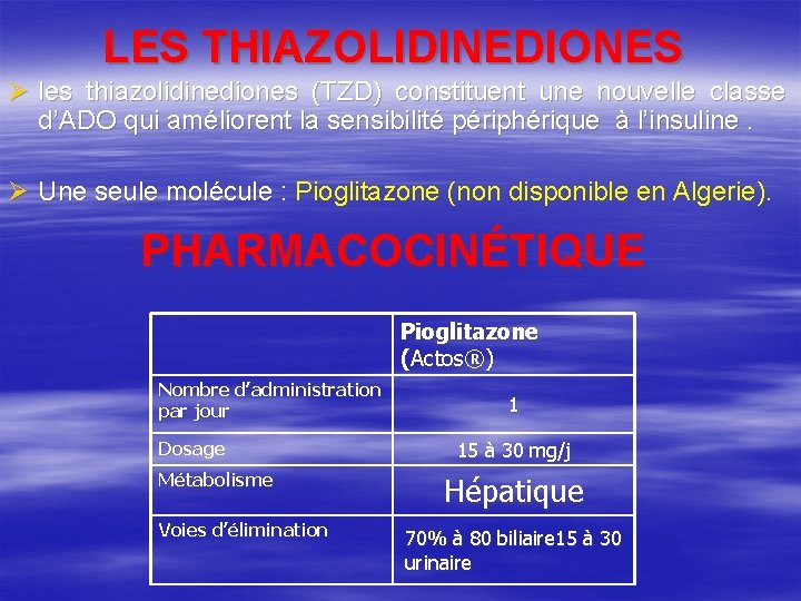 LES THIAZOLIDINEDIONES Ø les thiazolidinediones (TZD) constituent une nouvelle classe d’ADO qui améliorent la