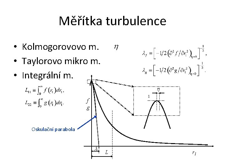 Měřítka turbulence • Kolmogorovovo m. • Taylorovo mikro m. • Integrální m. h 1