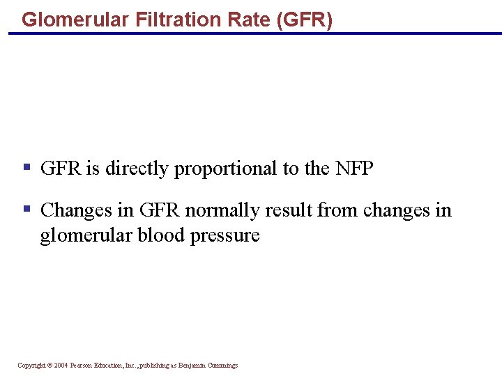 Glomerular Filtration Rate (GFR) § GFR is directly proportional to the NFP § Changes