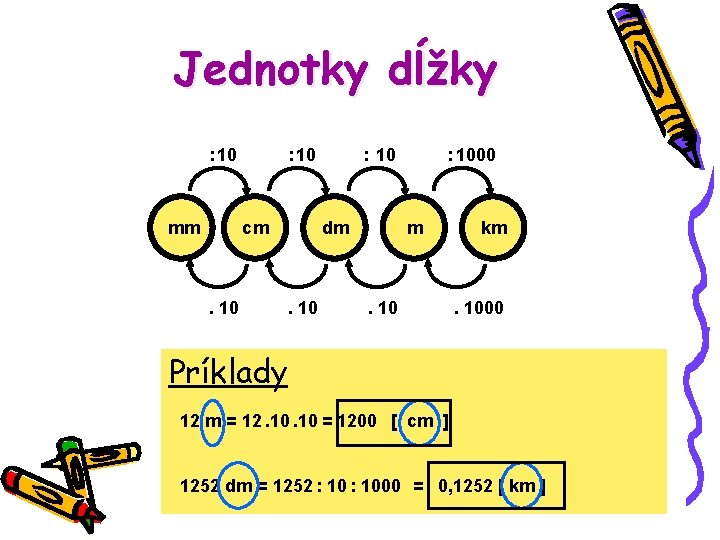 Jednotky dĺžky : 10 mm : 10 cm . 10 : 10 dm .