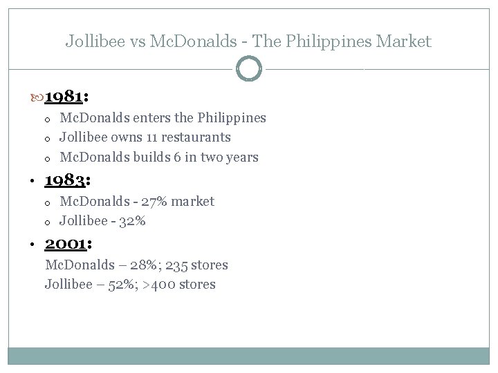 Jollibee vs Mc. Donalds - The Philippines Market 1981: o Mc. Donalds enters the